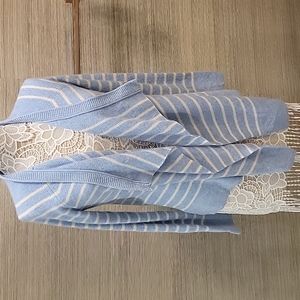 vinyard vines cashmere open cardigan xs lt blue ivory stripe